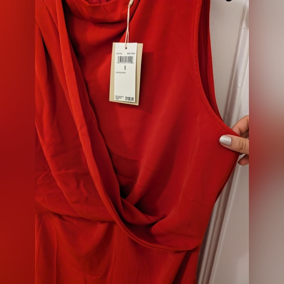 Elie Tahari Drape Front High Neck Red Dress sz 8 - Picture 3 of 4